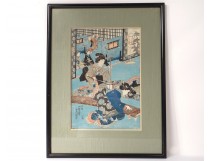 Japanese print Ukiyo-e Kunisada Utagawa Toyoshi III nineteenth samourai Oiran