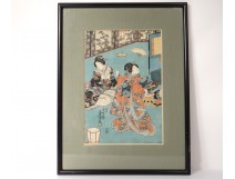 Japanese print Ukiyo-e Kunisada Utagawa Toyoshi III nineteenth samourai Oiran