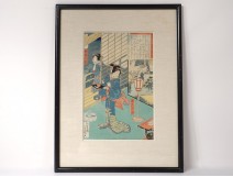 Japanese print Ukiyo-e Kunisada Utagawa Toyoshi III nineteenth samourai Oiran