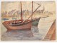 Watercolour Boats Fishing Port Britain M.Paris twentieth