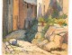 Watercolour Village alley south of France Paul Biget twentieth