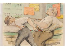 Watercolor humortistique billiard players Augustus twentieth Soup