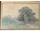 Small watercolor landscape Alexis de Broca Manor Clisson chickens Loire twentieth