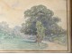 Small watercolor landscape Alexis de Broca Manor Clisson chickens Loire twentieth