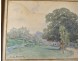 Small watercolor landscape Alexis de Broca Manor Clisson chickens Loire twentieth