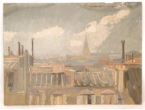 Watercolor view of Paris rooftops twentieth