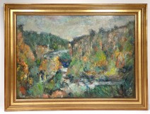 HST painting Georges Ballerat wood landscape Pont-Sal Morbihan Brittany twentieth