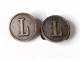 Pair of neck buttons livery old silver metal letter L collection XIX