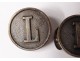 Pair of neck buttons livery old silver metal letter L collection XIX