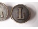 Pair of neck buttons livery old silver metal letter L collection XIX