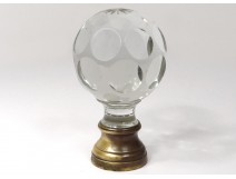 Nineteenth century brass cut crystal faceted stair ball