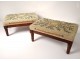 Pair of Footrest Directoire walnut carved tapestry flowers eighteenth