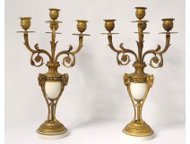 Pair candelabra 4 burners cassolettes Louis XVI bronze marble rams nineteenth