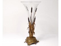 Vase cornet centerpiece gilded bronze crystal reeds Art Nouveau XIXth