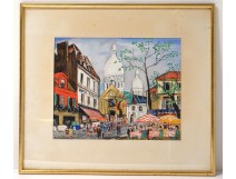 Watercolor gouache Lucien Genin market Paris Place du Tertre Montmartre twentieth