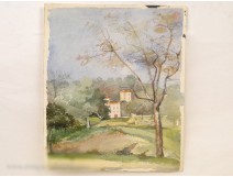 Watercolor House Castle South of France twentieth