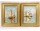 Pair HSP paintings marine boats fishing sailboats Mediterranean painting twentieth