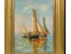 Pair HSP paintings marine boats fishing sailboats Mediterranean painting twentieth