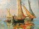 Pair HSP paintings marine boats fishing sailboats Mediterranean painting twentieth