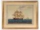 Watercolor marine boat Dutch flute Marseille JJ. Baugean 1816 Nineteenth