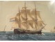 Watercolor marine boat Dutch flute Marseille JJ. Baugean 1816 Nineteenth