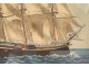 Watercolor marine boat Dutch flute Marseille JJ. Baugean 1816 Nineteenth