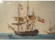 Watercolor marine frigate vessel English Marseille JJ. Baugean 1816 Nineteenth