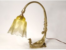 Table lamp gilded bronze palmette shell tulip glass nineteenth century