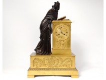 Bronze clock antique woman Reading palmettes Restoration nineteenth clock