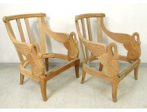 Pair armchairs armchairs seats Empire carved wood swans twentieth armchairs