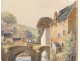 Watercolor Quimperlé washerwomen women bridge Lovignon Brittany Finistère twentieth