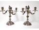 Pair candelabra 3 lights Louis XV bronze silver shells candle holders eighteenth