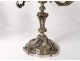 Pair candelabra 3 lights Louis XV bronze silver shells candle holders eighteenth