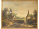 Table clock HST landscape countryside steeple chapel French school nineteenth