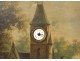 Table clock HST landscape countryside steeple chapel French school nineteenth