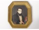 Miniature painted portrait bourgeois man scholar frame brass nineteenth century