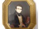 Miniature painted portrait bourgeois man scholar frame brass nineteenth century