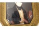 Miniature painted portrait bourgeois man scholar frame brass nineteenth century