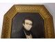 Miniature painted portrait bourgeois man scholar frame brass nineteenth century