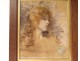 Pastel drawing painting portrait young woman signed Art Nouveau XIXth century