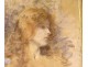 Pastel drawing painting portrait young woman signed Art Nouveau XIXth century