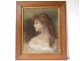 Pastel drawing painting portrait young woman signed Art Nouveau XIXth century