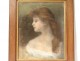 Pastel drawing painting portrait young woman signed Art Nouveau XIXth century