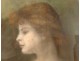 Pastel drawing painting portrait young woman signed Art Nouveau XIXth century