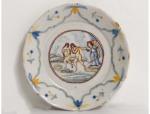 Faience plate Nevers Adam Eve hunted Garden of Eden snake angel XVIII