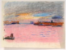 Drawing pastel Remo Wolf view Venice Grand Canal dedication Van Leyden 1958