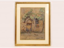 Watercolor House Northern France gilt frame twentieth