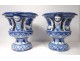 Pair earthenware planters Nevers Montagnon landscapes castles lions nineteenth