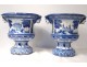 Pair earthenware planters Nevers Montagnon landscapes castles lions nineteenth