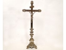 Christ crucifix in bronze, silver decor of the Virgin, nineteenth